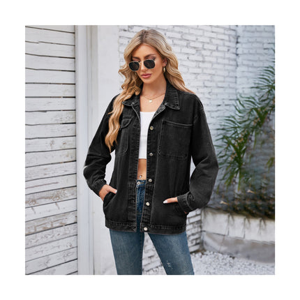 Women's Loose Denim Jacket Long Sleeve Button Jean Coat