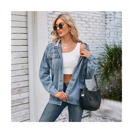 Women's Loose Denim Jacket Long Sleeve Button Jean Coat