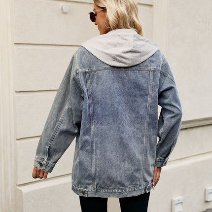 Casual Loose Denim Jacket Button Down Long Sleeve Jean Jacket for Women