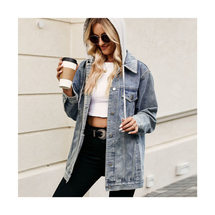 Casual Loose Denim Jacket Button Down Long Sleeve Jean Jacket for Women