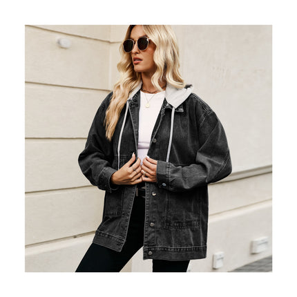 Women's Denim Jackets Casual Button Down Long Sleeve Loose Jean Jacket Coat