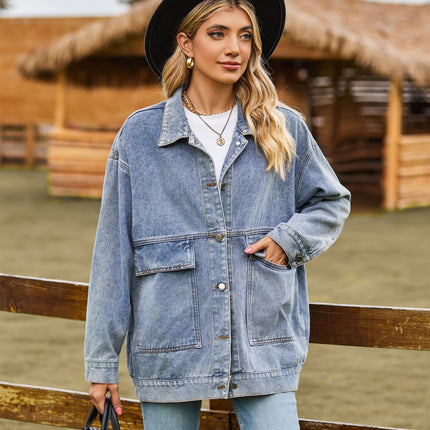 Women's Denim Jackets Casual Button Down Long Sleeve Loose Jean Jacket Coat