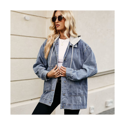 Women's Denim Jackets Casual Button Down Long Sleeve Loose Jean Jacket Coat