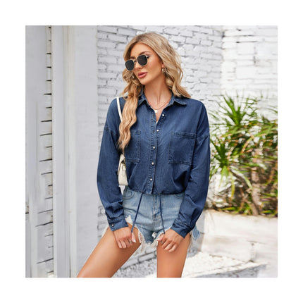 Women's Button Up Denim Shirts Long Sleeve Casual Collared Jean Blouse