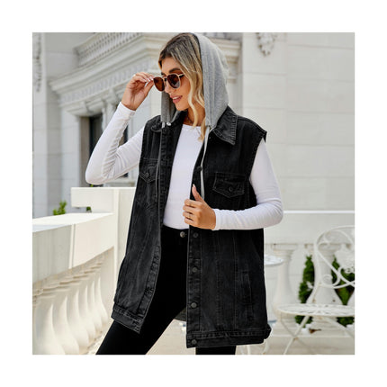 Women's Denim Vest Casual Classic Sleeveless Button Denim Jacket