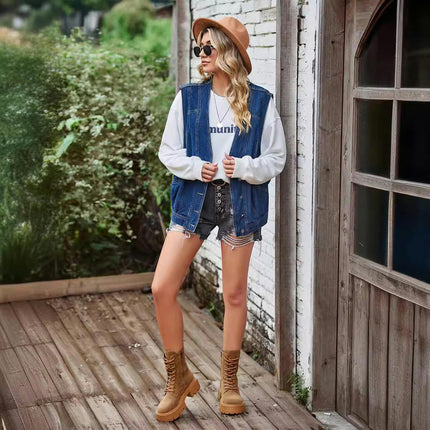 Denim Vest for Women Casual Button Down Sleeveless Jean Vest Jacket with Pockets