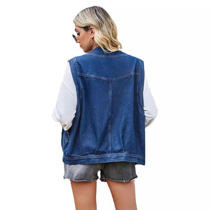 Denim Vest for Women Casual Button Down Sleeveless Jean Vest Jacket with Pockets