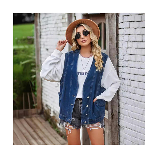 Denim Vest for Women Casual Button Down Sleeveless Jean Vest Jacket with Pockets