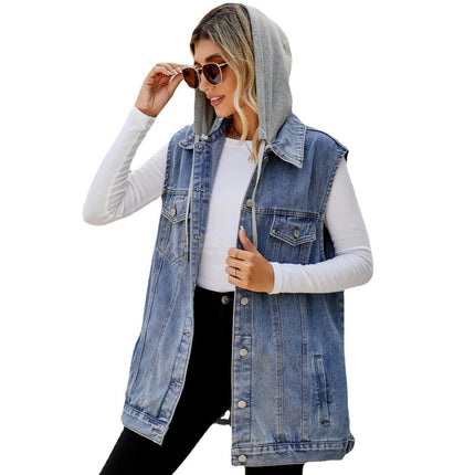 Women's Denim Vest Casual Classic Sleeveless Button Denim Jacket