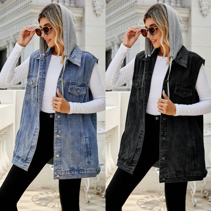 Women's Denim Vest Casual Classic Sleeveless Button Denim Jacket