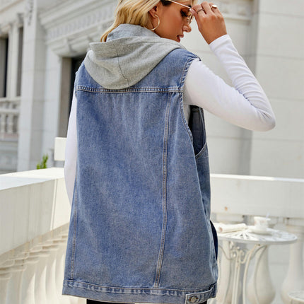 Women's Denim Vest Casual Classic Sleeveless Button Denim Jacket