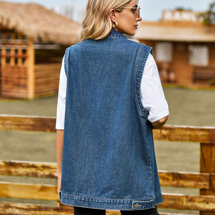 Women's Denim Vest Oversized Sleeveless Jean Jacket Button Down Casual Waistcoat