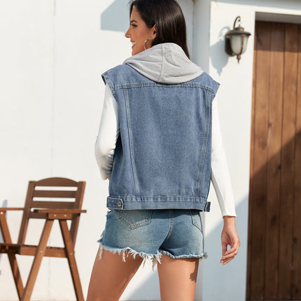 Women's Denim Vest Sleeveless Washed Button Down Casual Jean Jacket