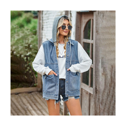 Women's Denim Vest Casual Sleeveless Jean Jacket with Pockets