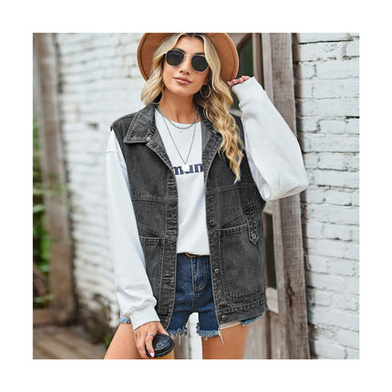 Women's Denim Vest Casual Sleeveless Jean Jacket with Pockets