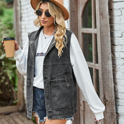 Women's Denim Vest Casual Sleeveless Jean Jacket with Pockets