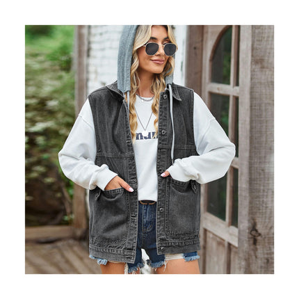 Women's Denim Vest Casual Sleeveless Jean Jacket with Pockets