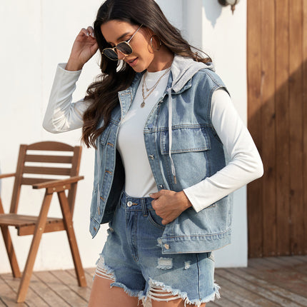 Women's Classic Denim Vest Sleeveless Button Down Jean Jacket