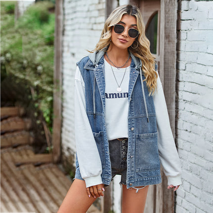 Jean Vest for Women Sleeveless Oversized Button Down Denim Jacket