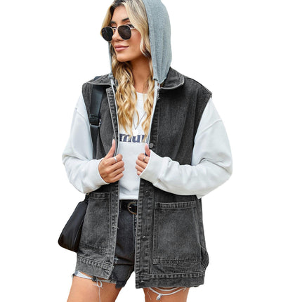 Jean Vest for Women Sleeveless Oversized Button Down Denim Jacket