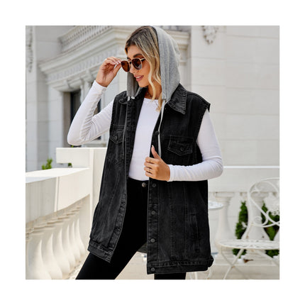 Women's Denim Vest Sleeveless Jean Jacket Button Down Casual Lapel Waistcoat