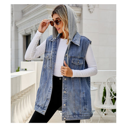 Women's Denim Vest Sleeveless Jean Jacket Button Down Casual Lapel Waistcoat