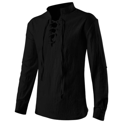 Men's Medieval Vintage Long Sleeve Lace Up Shirt Renaissance Costume For Halloween Viking Pirate Cosplay