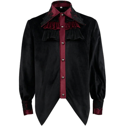 Mens Pleated Button Down Shirt Medieval Costume Steampunk Victorian Top Lining