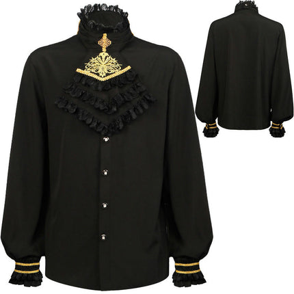 Gothic Ruffle Stand Collar Long Sleeve Men's Removable Crown Tie Shirt Pleated Cuff Shirt