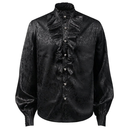 Men's Gothic Shirt Steampunk Stand Collar Cosplay Costume Ruffle Floral Medieval Costume