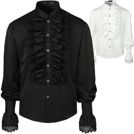 Mens Ruffled Pirate Shirt Renaissance Cosplay Costume Steampunk Ruffle Lace Top