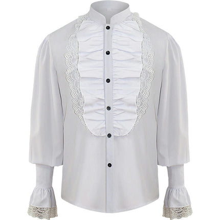 Mens Ruffled Pirate Shirt Renaissance Cosplay Costume Steampunk Ruffle Lace Top