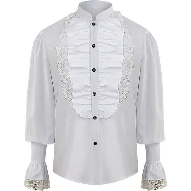 Mens Ruffled Pirate Shirt Renaissance Cosplay Costume Steampunk Ruffle Lace Top