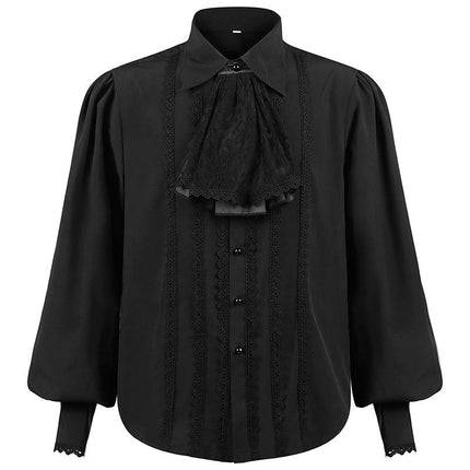 Men's Pleated Shirt Medieval Lotus Trim Button Costume Steampunk Victorian Top