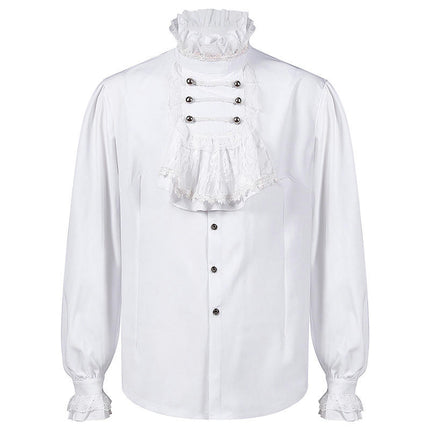 Mens Ruffled Shirt Medieval Lace Button Costume Steampunk Victorian Top