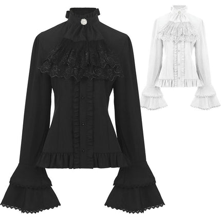 Victorian Blouse Womens Gothic Pirate Shirt Vintage Long Sleeve Lotus Ruffle Tops