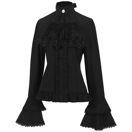 Victorian Blouse Womens Gothic Pirate Shirt Vintage Long Sleeve Lotus Ruffle Tops