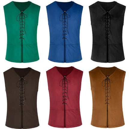 Mens and Womens Halloween Medieval Theater Performance Costumes Lace-Up Shirt Tops