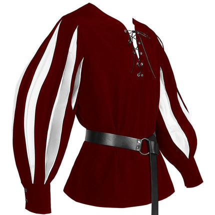 Men's and Women's Halloween Medieval Drama Performance Costume Colorblocked Tie Neck Shirt Blouse