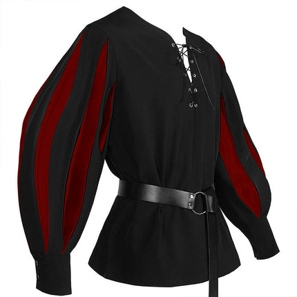 Men's and Women's Halloween Medieval Drama Performance Costume Colorblocked Tie Neck Shirt Blouse