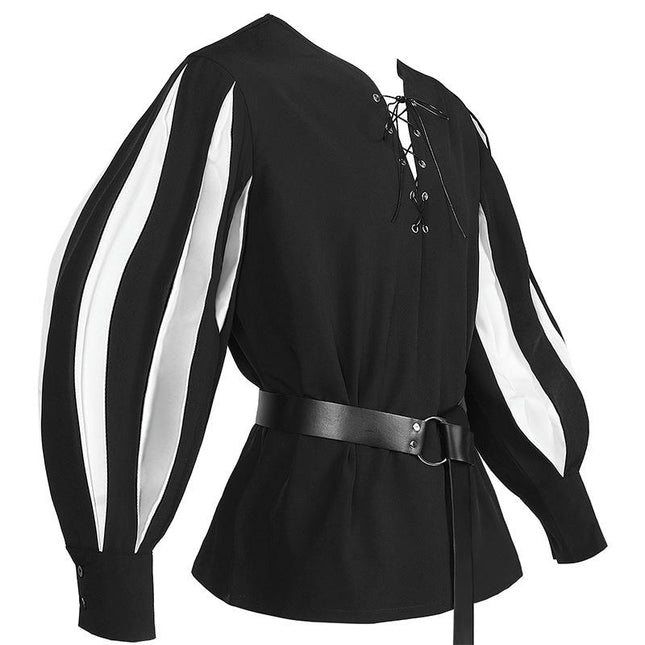 Men's and Women's Halloween Medieval Drama Performance Costume Colorblocked Tie Neck Shirt Blouse