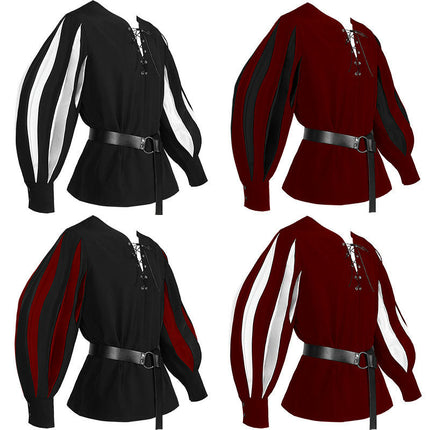 Men's and Women's Halloween Medieval Drama Performance Costume Colorblocked Tie Neck Shirt Blouse