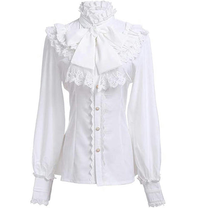 Victorian Shirt Women's Gothic Shirt Vintage Long Sleeve Lotus Pleated Top