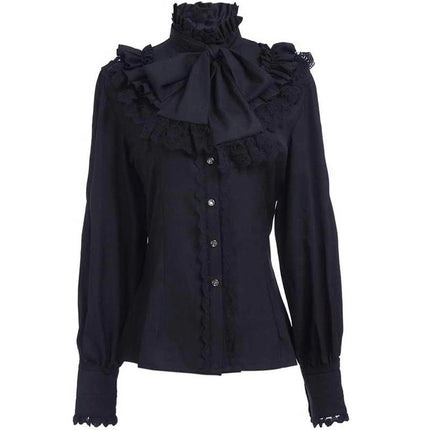 Victorian Shirt Women's Gothic Shirt Vintage Long Sleeve Lotus Pleated Top