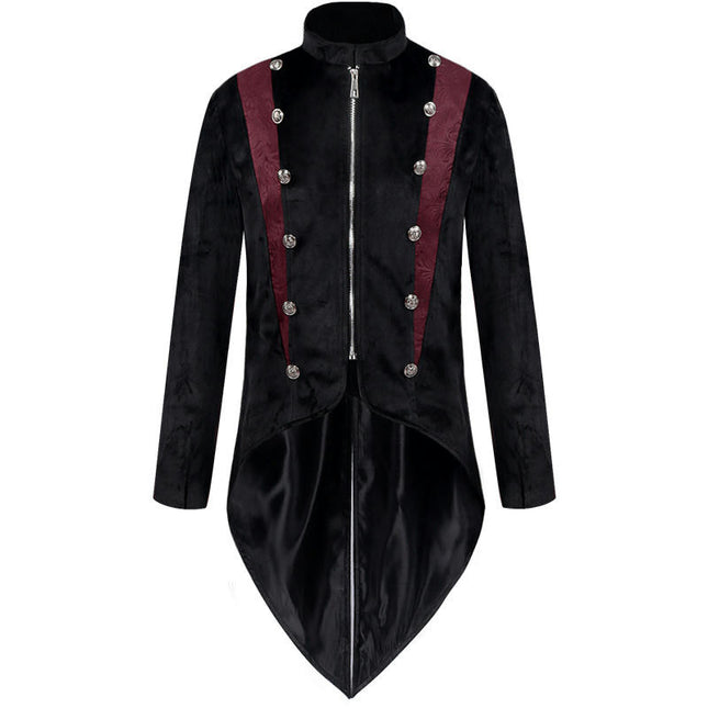 Mens Stand Collar Steampunk Tailcoat Jacket Medieval Gothic Zipper Jacket Formal Tuxedo Cosplay Costumes