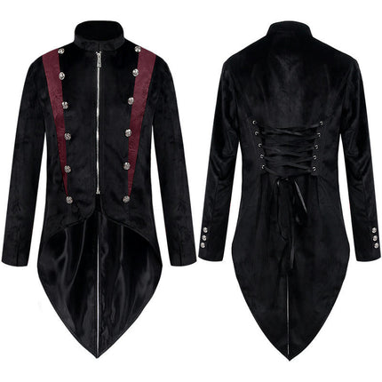 Mens Stand Collar Steampunk Tailcoat Jacket Medieval Gothic Zipper Jacket Formal Tuxedo Cosplay Costumes