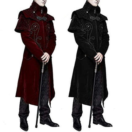 Halloween Gothic Tuxedo Jacket Victorian Zipper Stand Collar Dress Coat