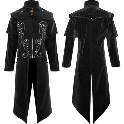 Halloween Gothic Tuxedo Jacket Victorian Zipper Stand Collar Dress Coat