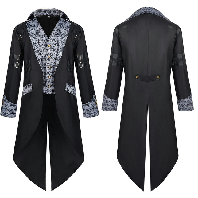 Halloween Tuxedo Medieval Vintage Costume Medium Length Punk Men's Printed Coat