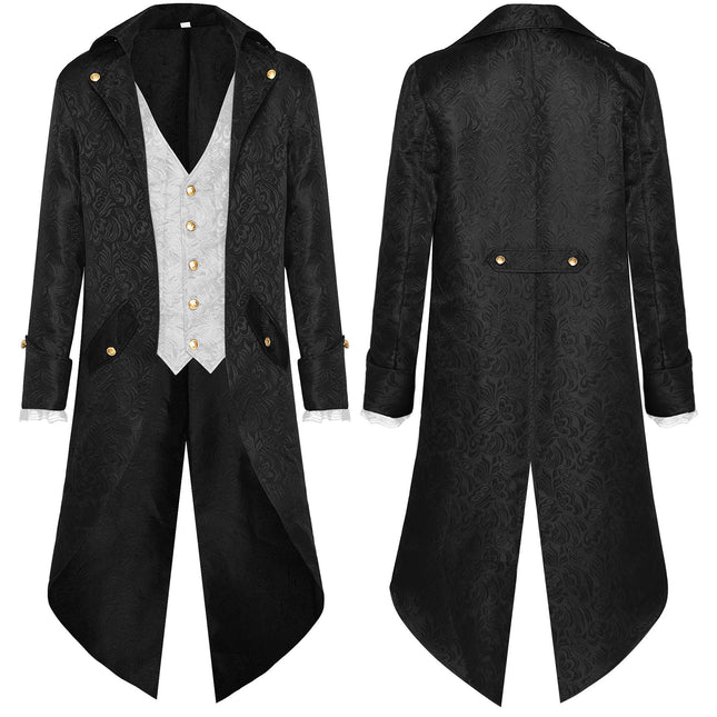 Men's Steampunk Vintage Tailcoat Jacket Gothic Victorian Frock Coat Uniform Halloween Costume